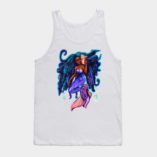 mermaid with flowing braids and conch sea shell , brown eyes curly Afro hair and caramel brown skin Tank Top